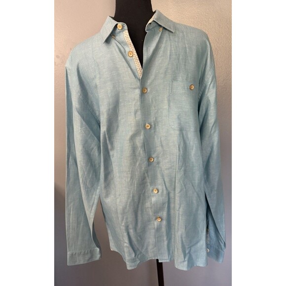 Ted Baker Mens Size 5 (LG) Blue Linen Cotton Button Up Long Sleeve Dress Shirt - Picture 1 of 9